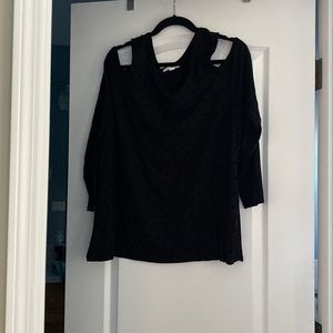 Black sulky blouse with cut out shoulders.